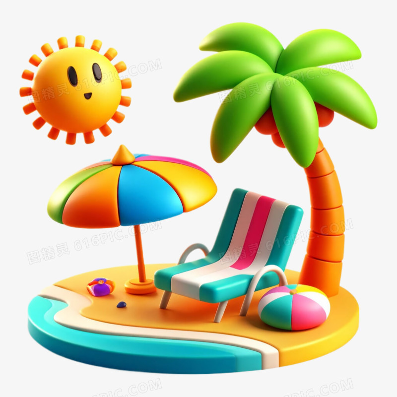 3D立体卡通夏日椰子树免抠元素