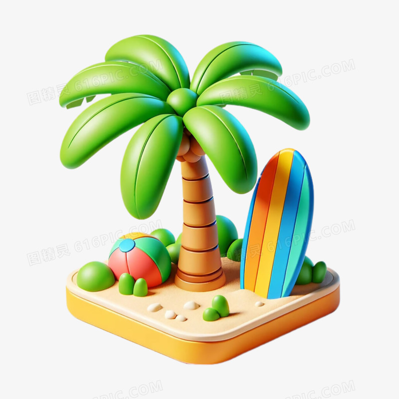 3D立体卡通夏日椰子树免抠元素