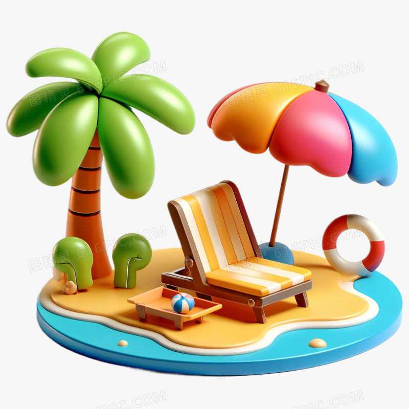 3D立体卡通夏日椰子树免抠元素