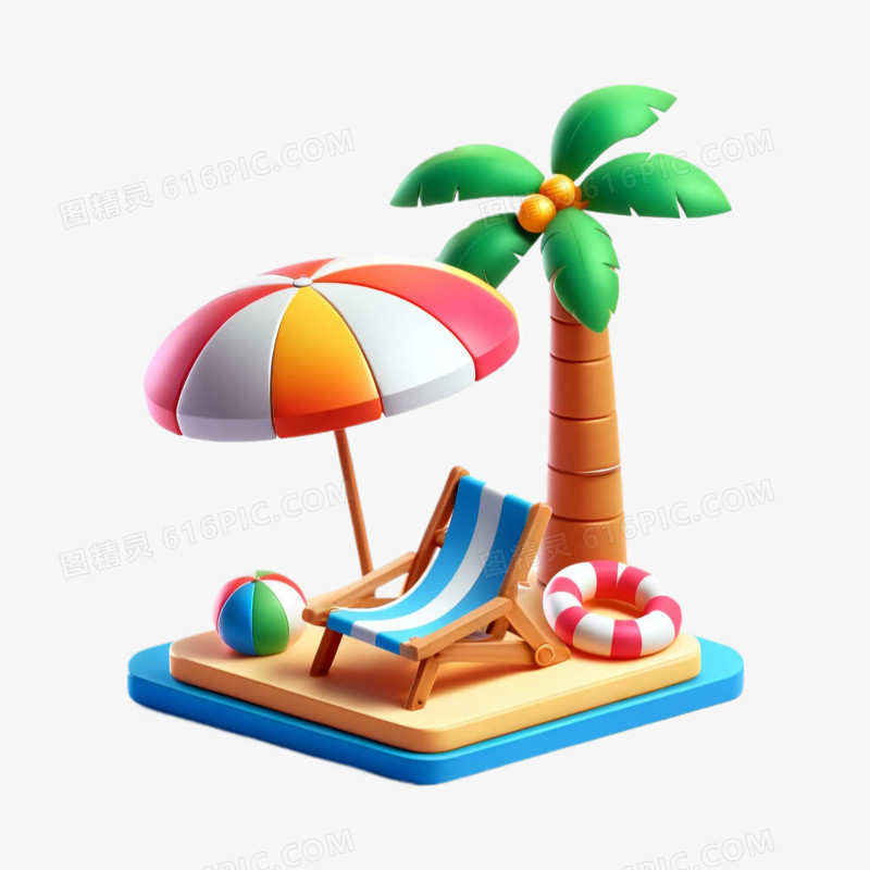 3D立体卡通夏日椰子树免抠元素