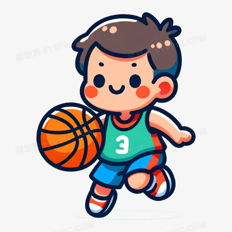 可爱卡通小朋友打篮球体育运动免抠元素