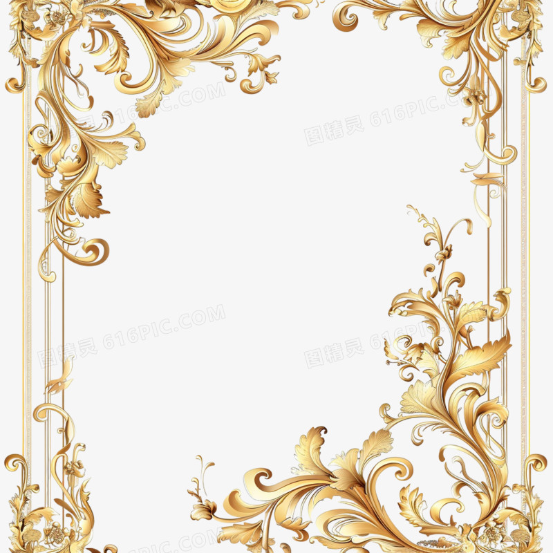金色欧式装饰边框花纹免抠元素