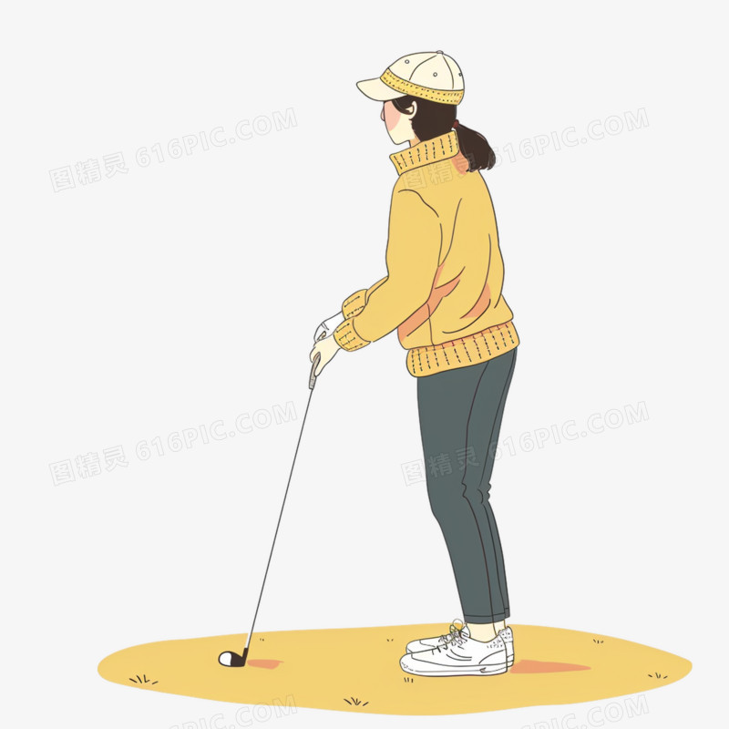 插画单人高尔夫运动免抠元素