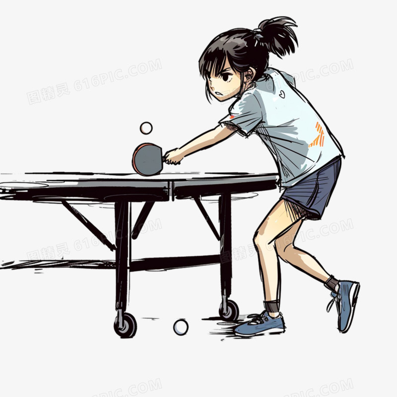 插画单人乒乓球运动免抠元素