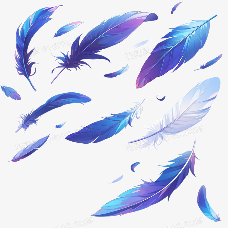 插画风漂浮的羽毛免抠元素