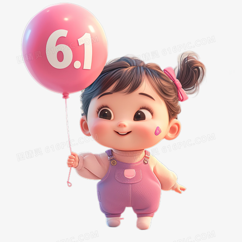 卡通手绘儿童节拿着气球的可爱女孩免抠元素
