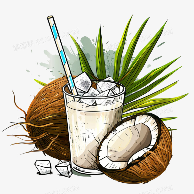 椰子汁夏天美食免抠元素