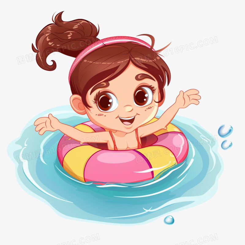 卡通风格游泳大的可爱小孩