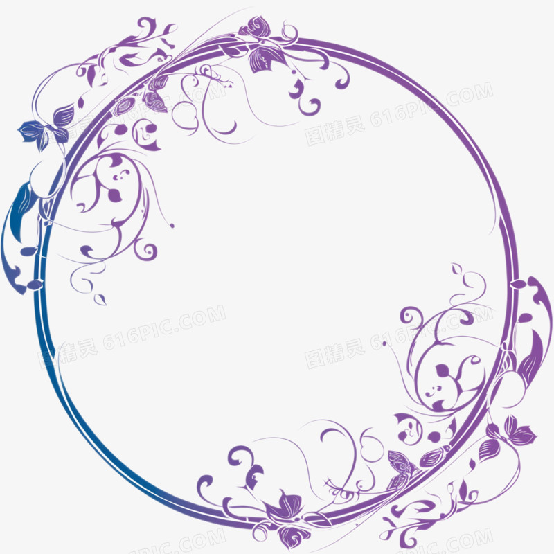 插画风通用元素蓝紫色圆形边框免抠元素