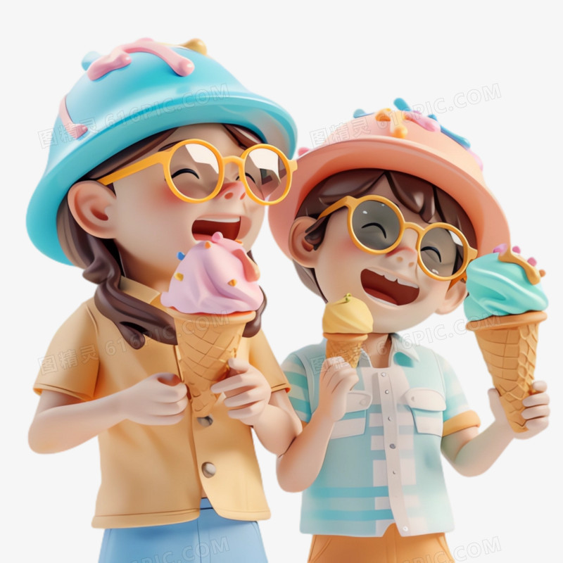 3D夏天吃冰淇淋免抠素材