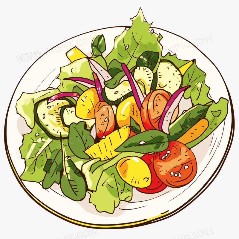 插画风美食西餐蔬菜沙拉免抠元素