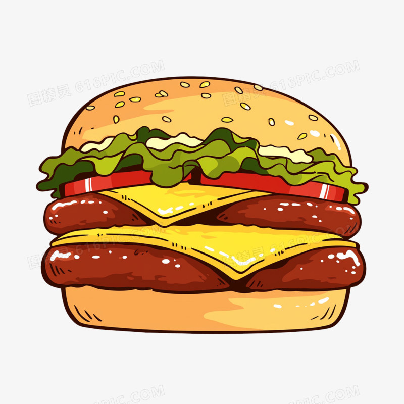 插画风美食西餐汉堡包免抠元素