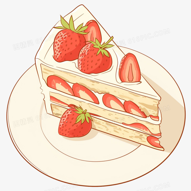插画风美食甜品草莓蛋糕免抠元素