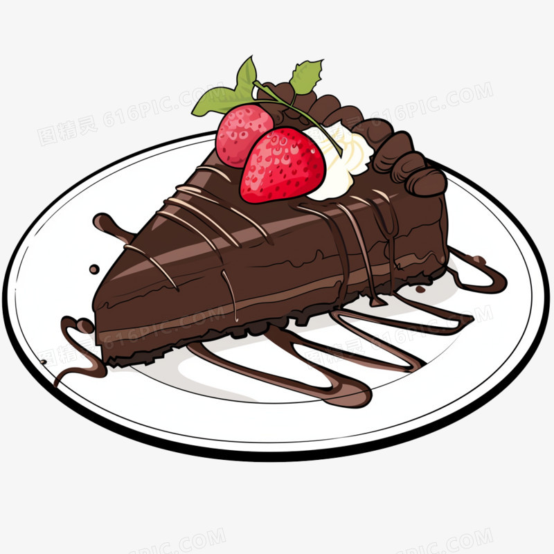 插画风美食甜品巧克力蛋糕免抠元素