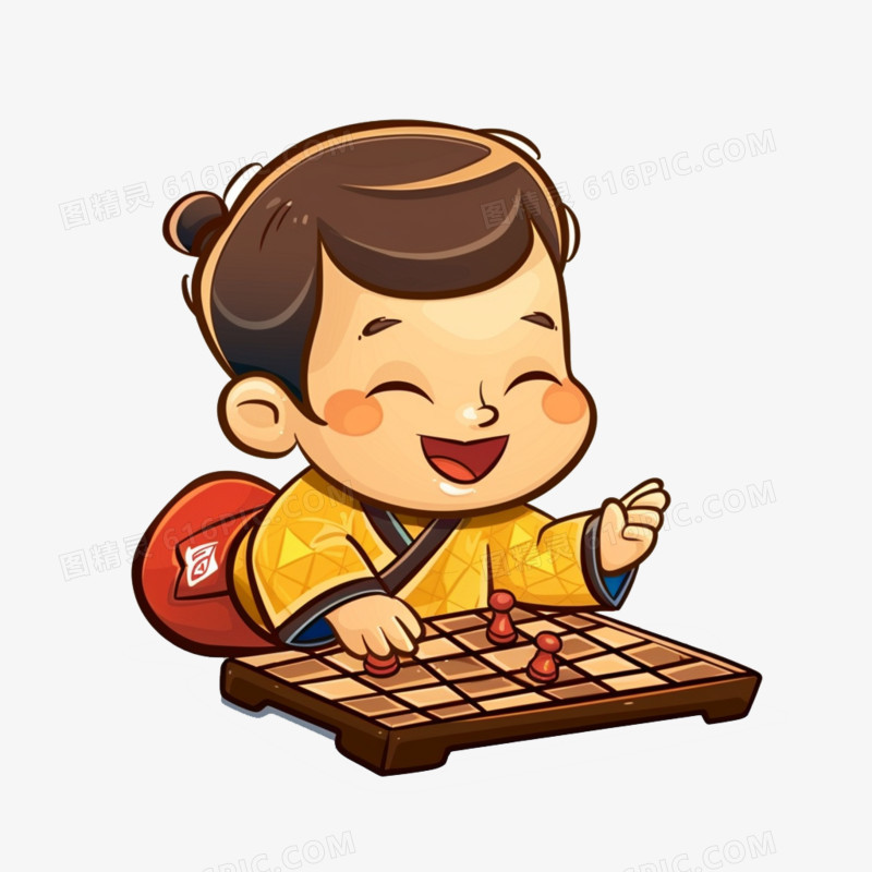 正在下棋的可爱男孩元素