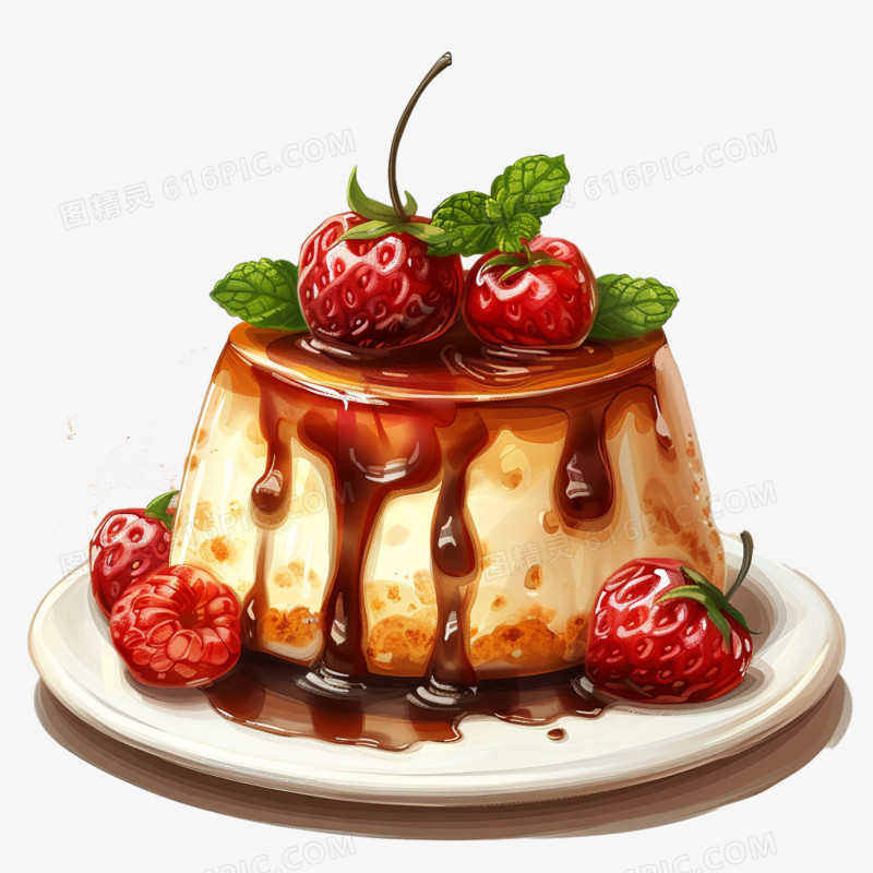 插画美食甜品布丁免抠元素