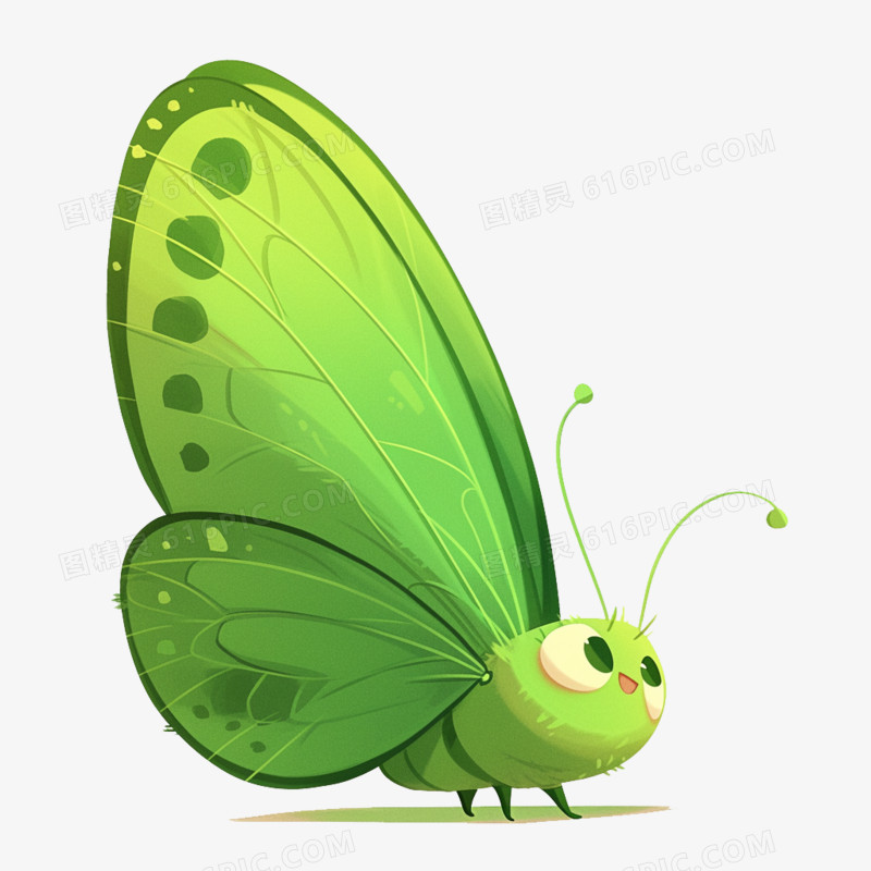 卡通风可爱的绿色蝴蝶免抠元素
