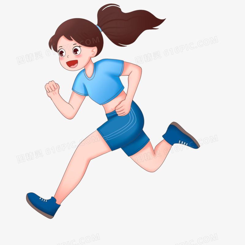 手绘一个在跑步运动的女孩免抠元素