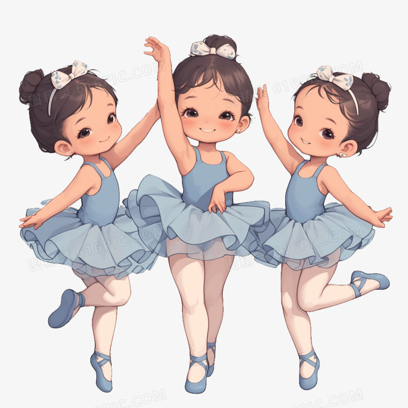 卡通风教育三个小女孩芭蕾舞兴趣班免抠元素
