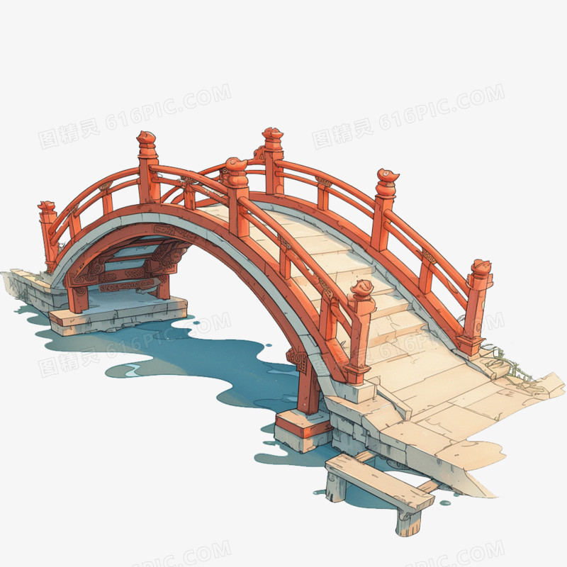 卡通风建筑古代建筑拱桥免抠元素