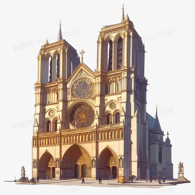 卡通风国外建筑巴黎圣母院免抠元素
