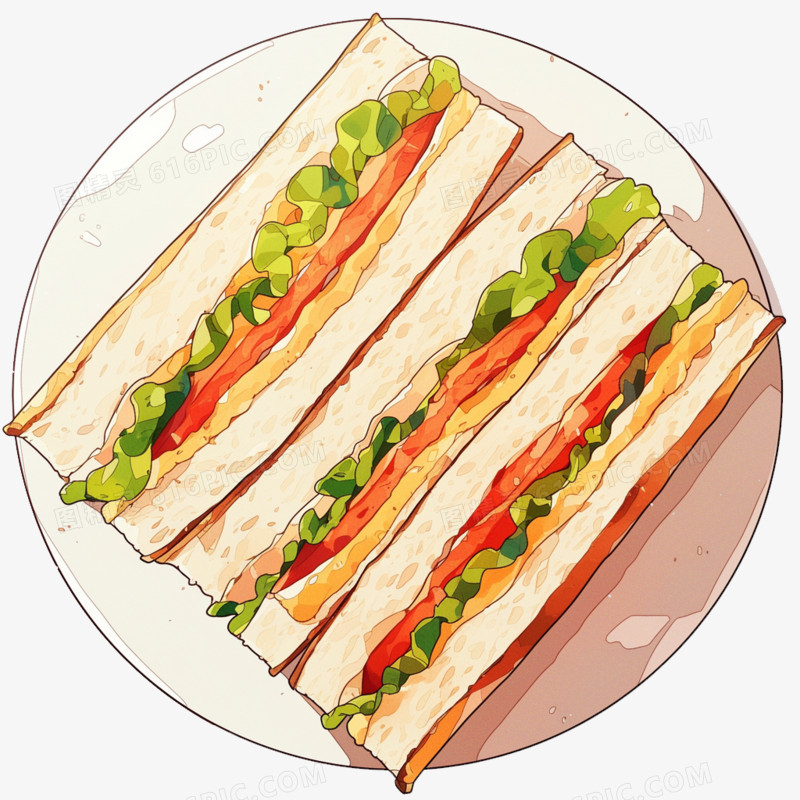 卡通风食物国外特色美食三明治免抠元素