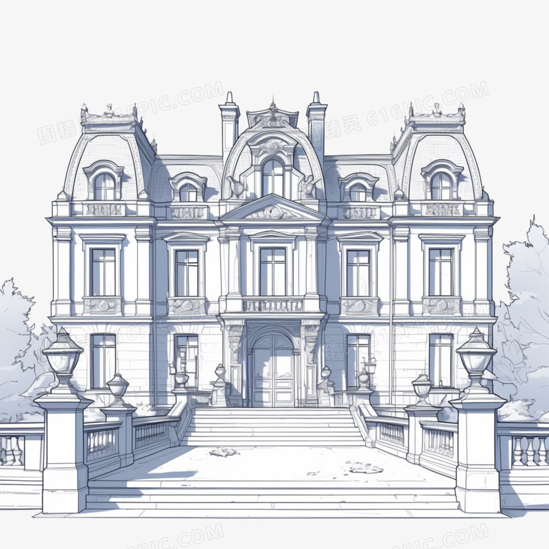 卡通风国外建筑法国爱丽舍宫免抠元素