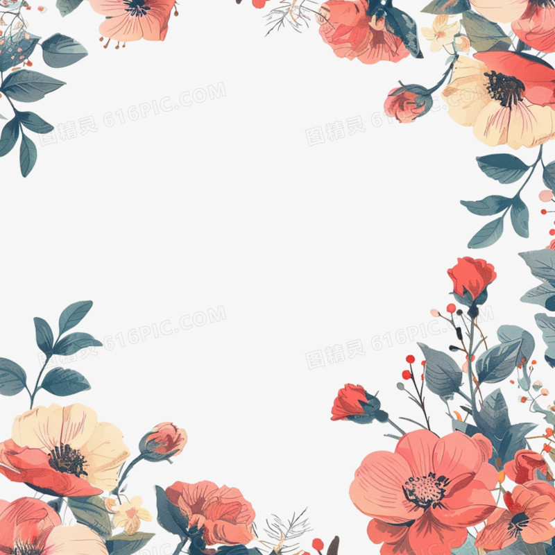 手绘风格的花朵边框元素