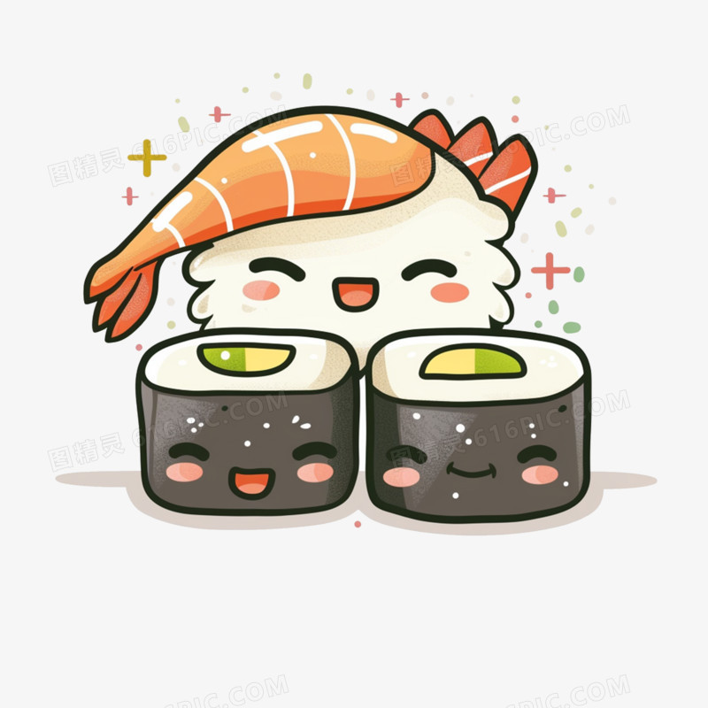 高清免抠手绘拟人日本美食寿司素材