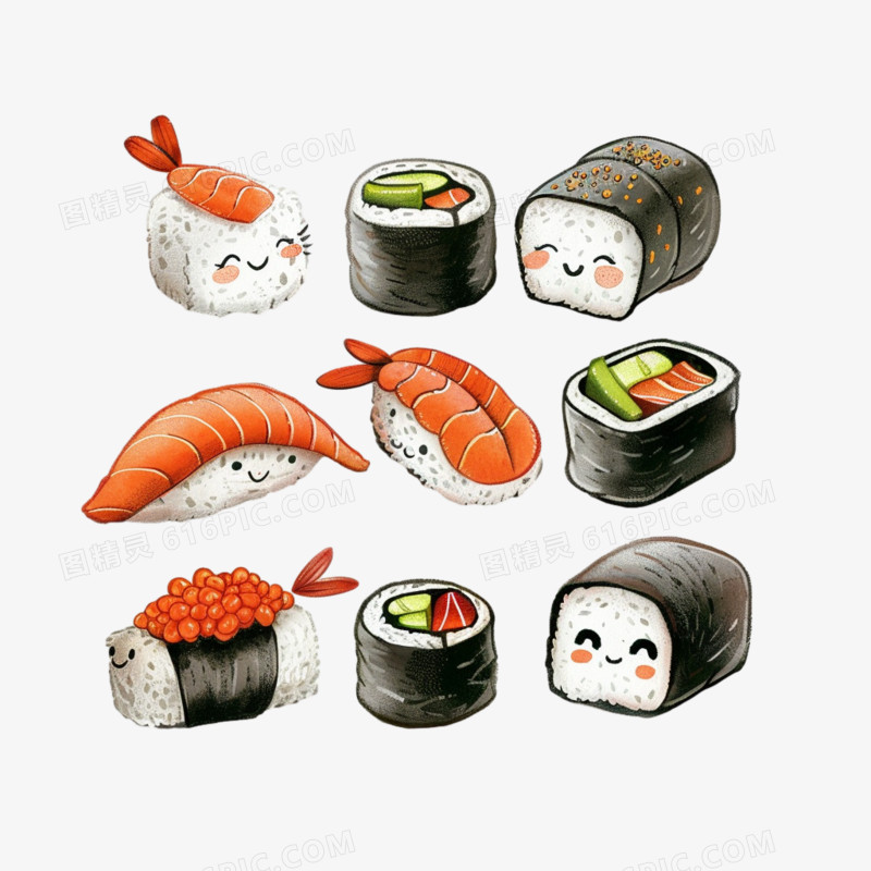寿司拟人食物免抠元素