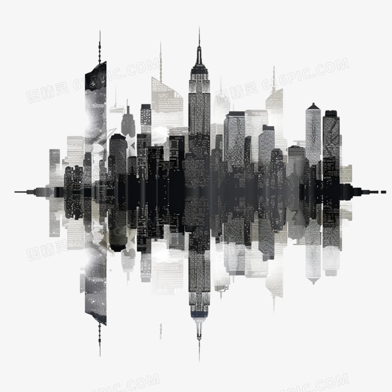 黑白城市剪影免抠元素