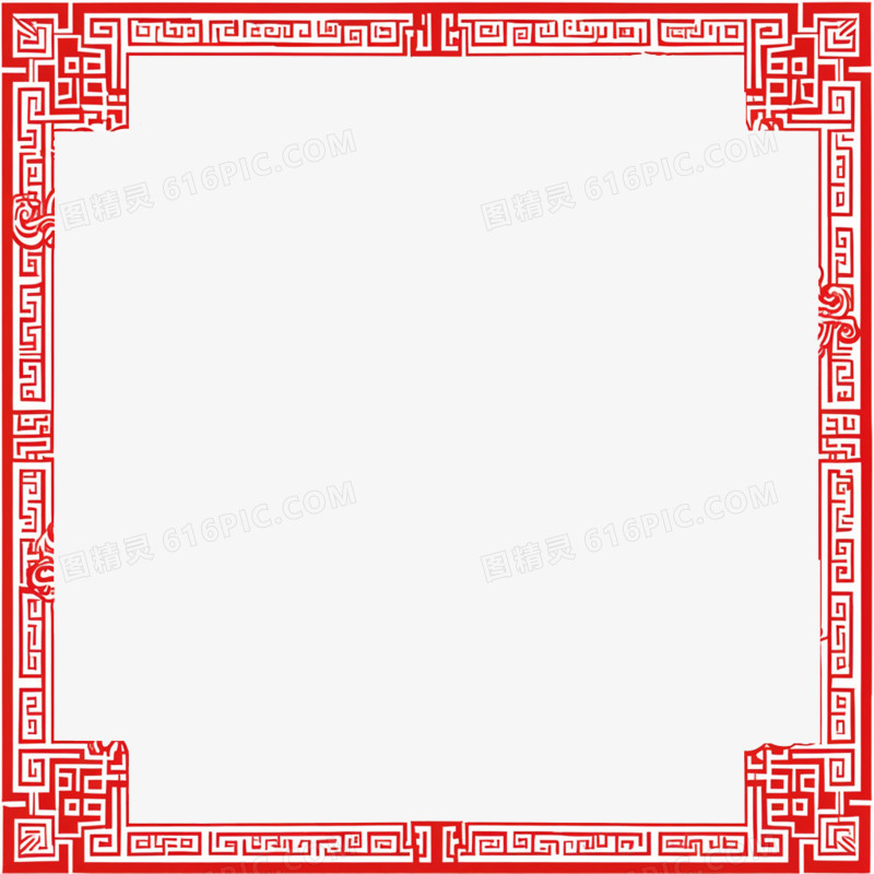 卡通风简单中国风红色边框免抠元素