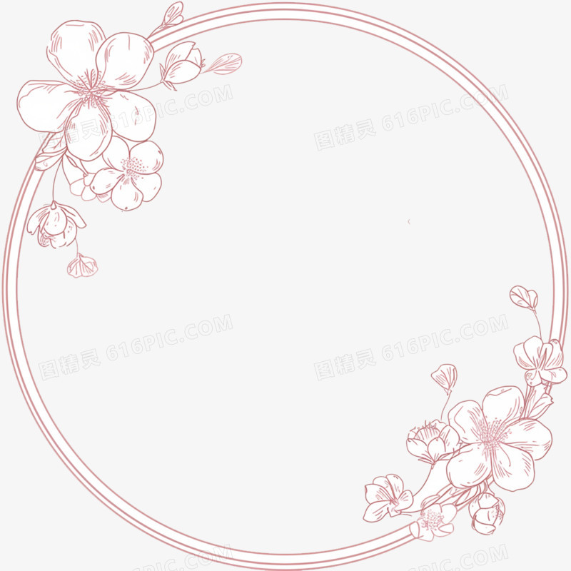 卡通风圆形粉色花朵边框免抠元素