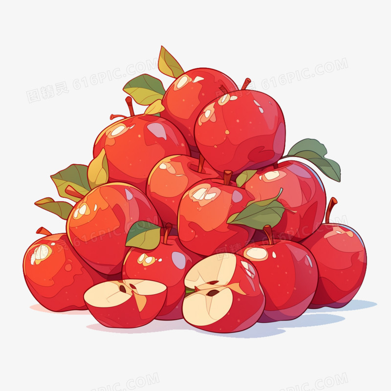 卡通风秋天一堆红苹果免抠元素