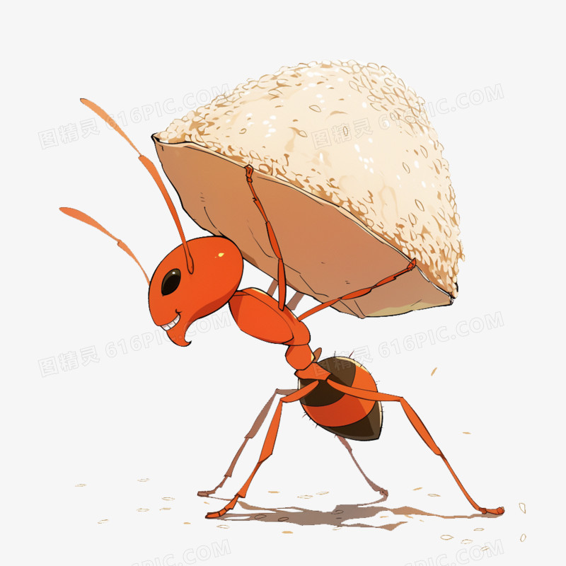 卡通风秋天蚂蚁搬大米免抠元素
