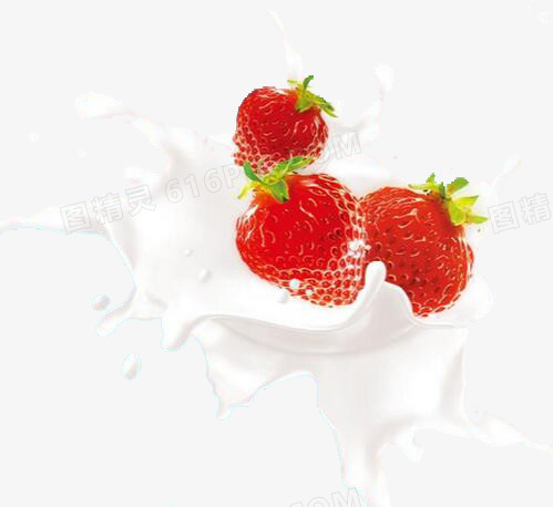 飞溅的牛奶和草莓
