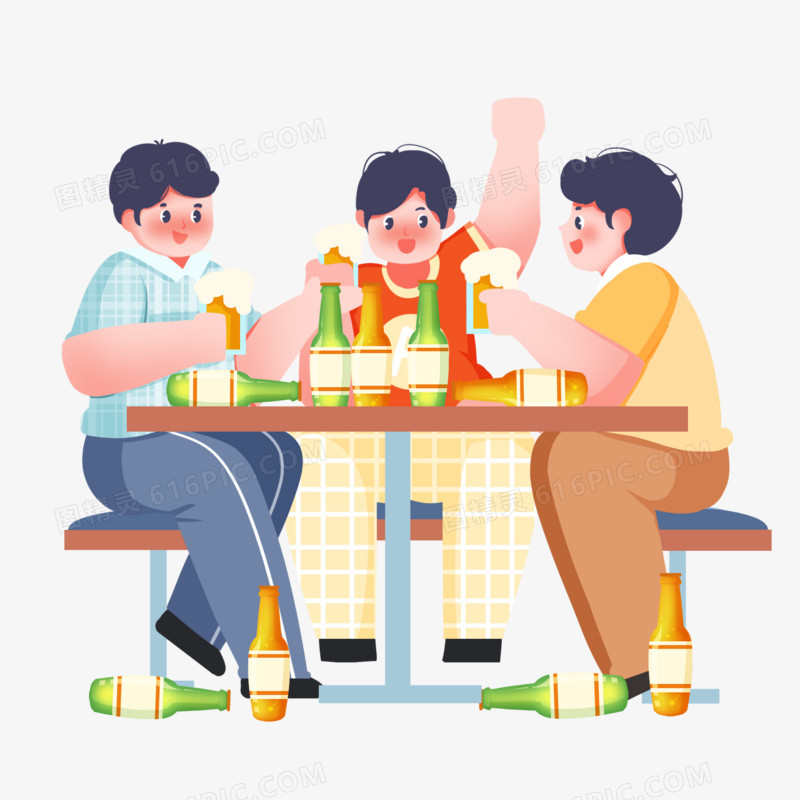 创意插画朋友伙伴聚会喝酒元素