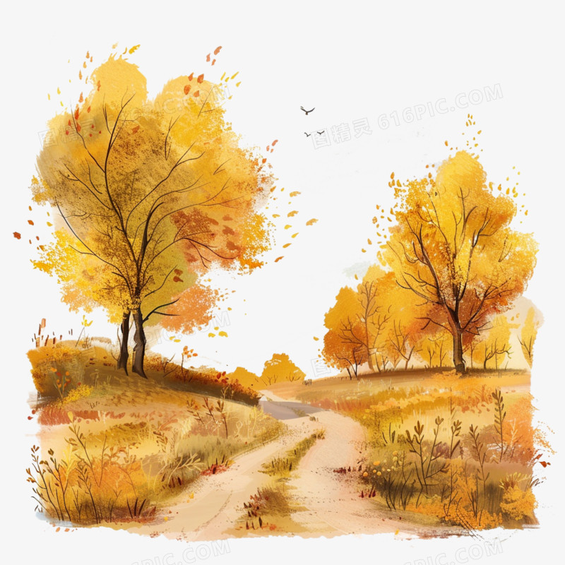 金色林间小路的秋天元素