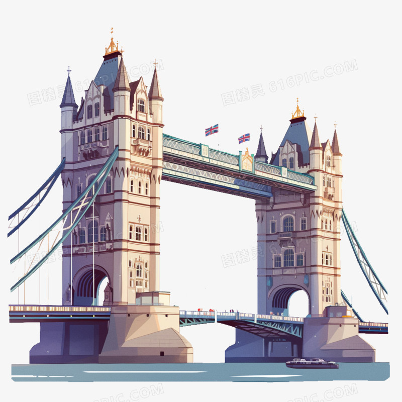卡通风国外知名建筑伦敦塔桥免抠元素