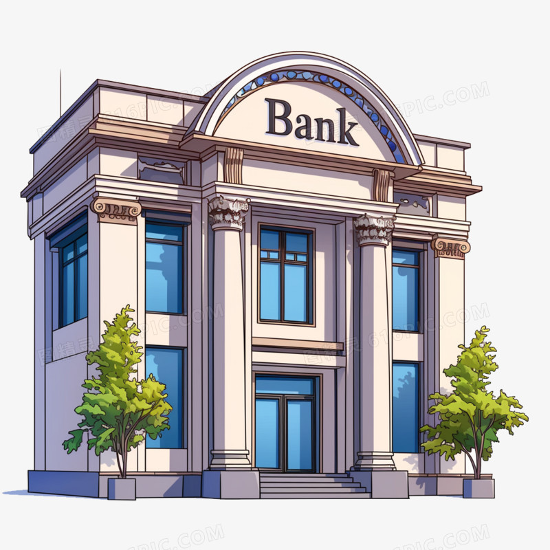 卡通风公共建筑银行免抠元素