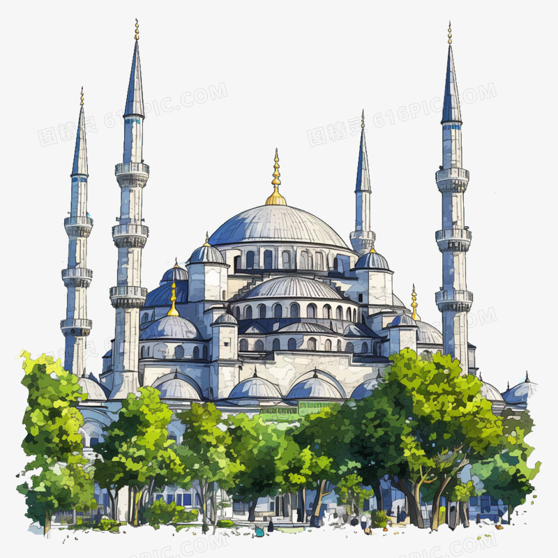 卡通风国外知名建筑尔坦-艾哈迈德清真寺免抠元素