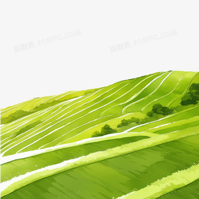 水彩画农业绿色的梯田免抠元素