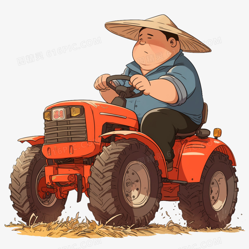卡通风农业农民开拖拉机免抠元素