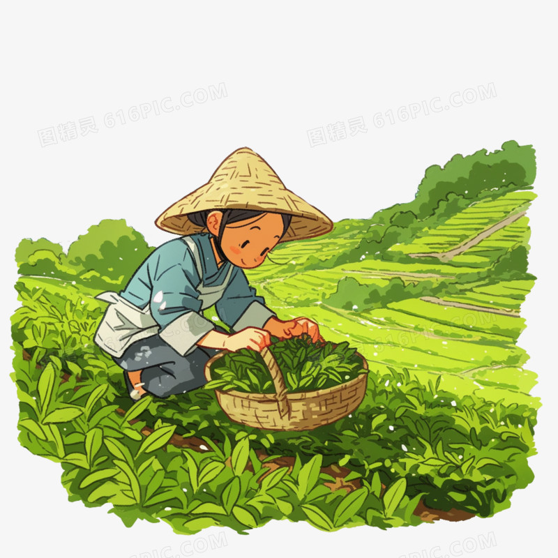卡通风农业农民采茶免抠元素