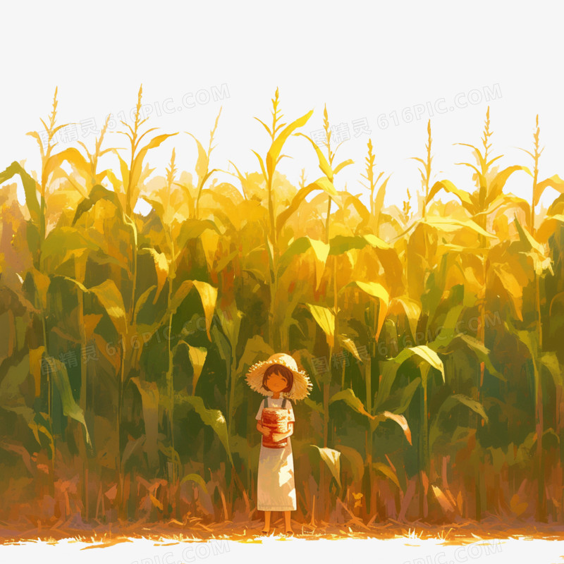 卡通风农业玉米田边的小女孩免抠元素