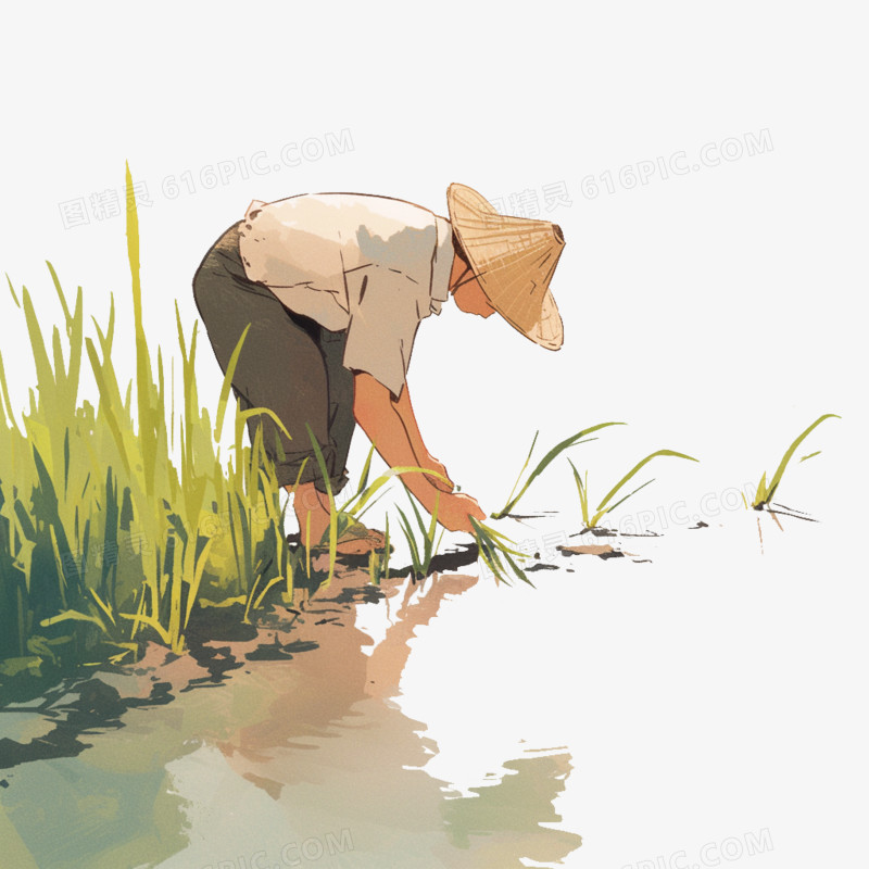 卡通风农业农民种植水稻免抠元素