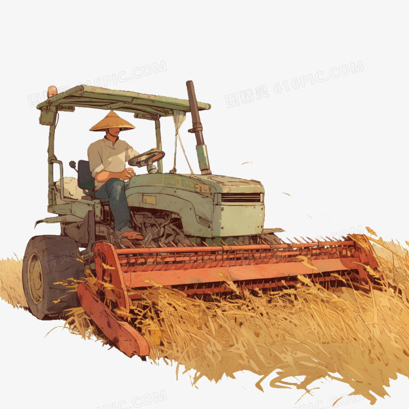 卡通风农业农民收割麦子场景免抠元素