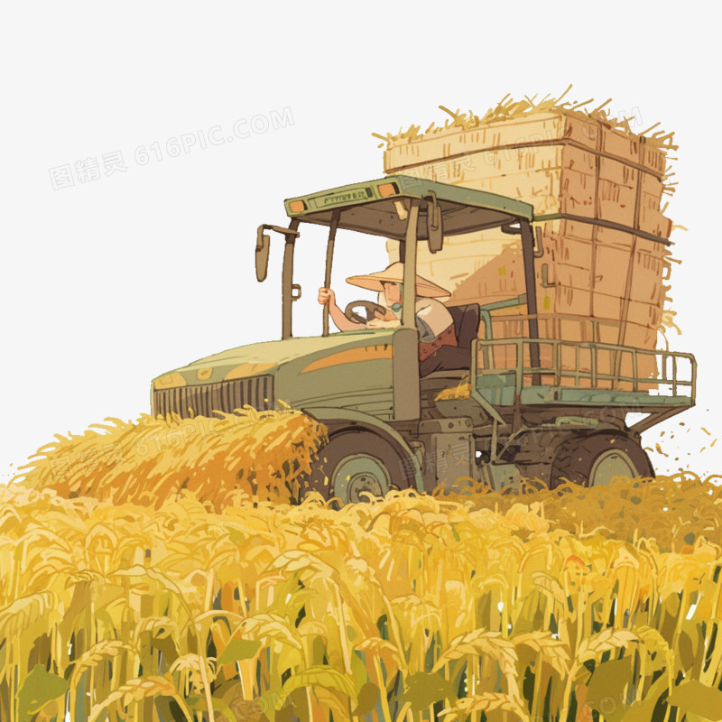 卡通风农业农民运输稻草免抠元素