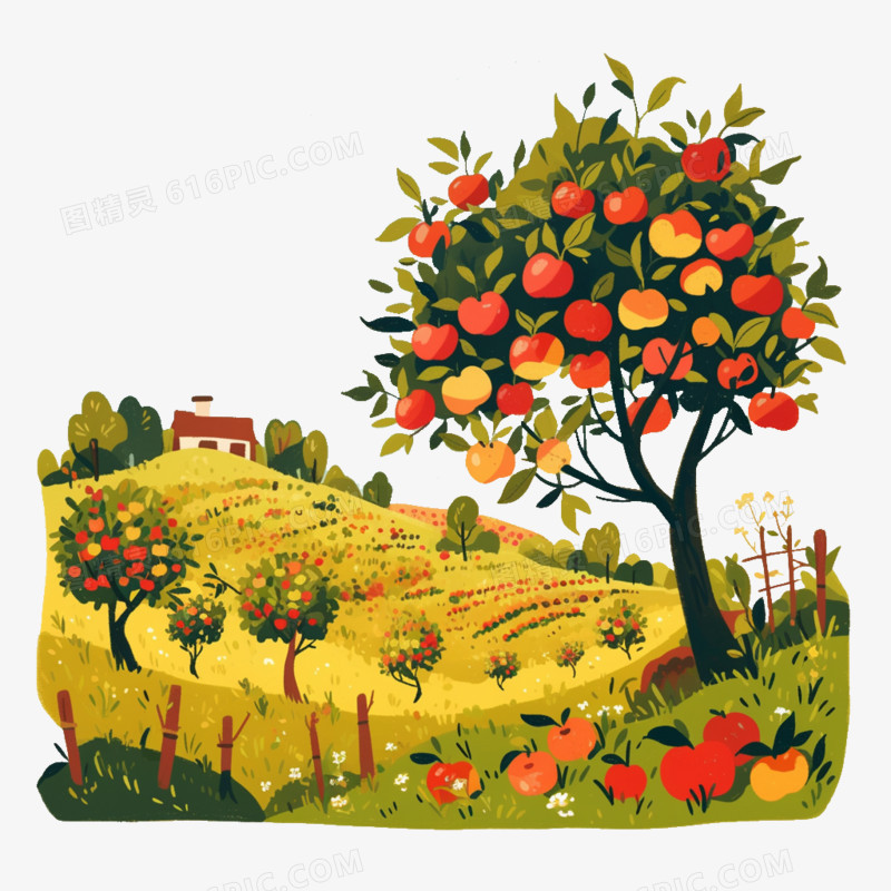 水彩画农业苹果园免抠元素