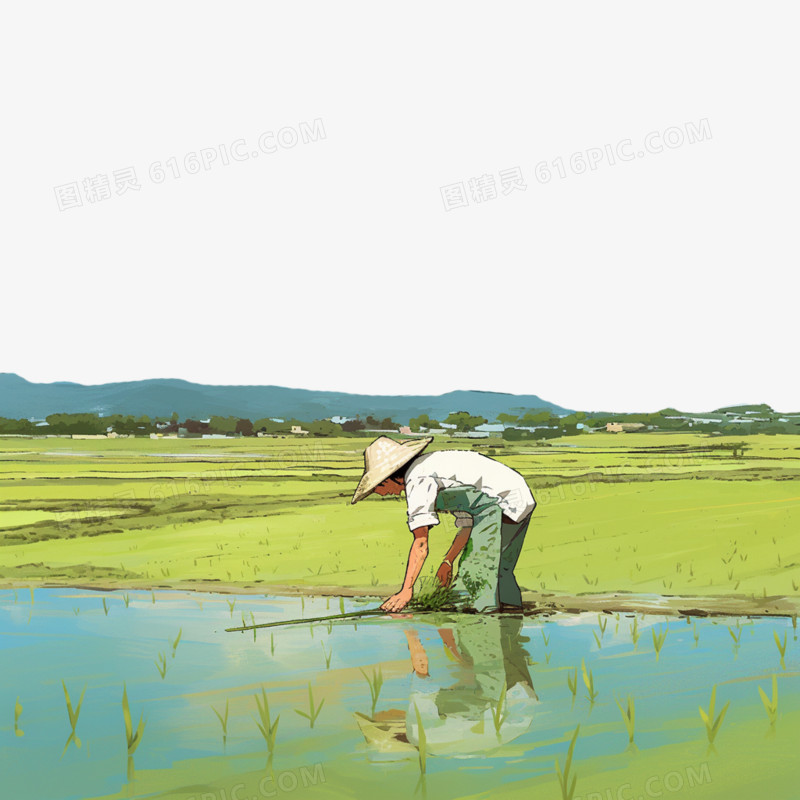 卡通风农业农民种植水稻免抠元素